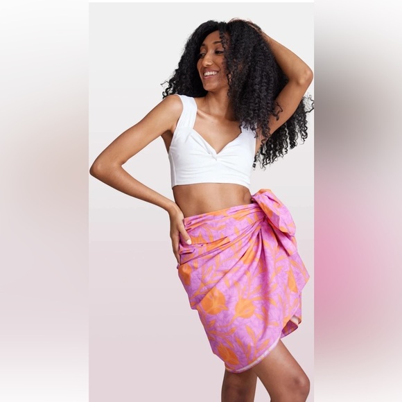 Liberty & Justice Floral Swim Cover-Up Sarong Wrap Skirt, Pink & Orange - Picture 2 of 7
